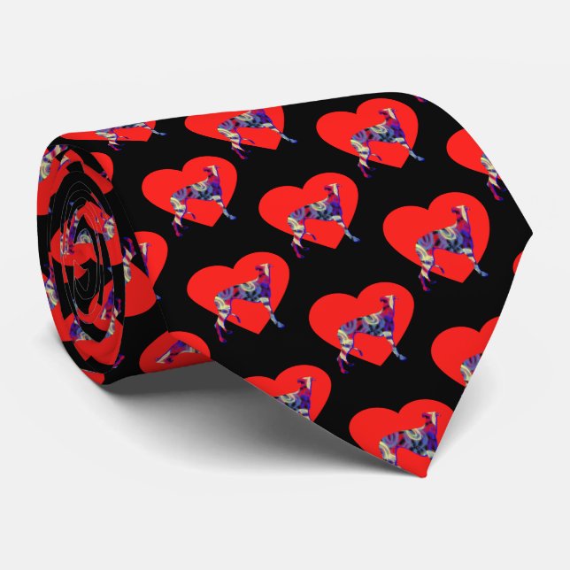 Greyhound Dog Silhouette Valentine’s Day Heart Tie (Rolled)