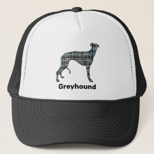 Greyhound Dog Silhouette Yellow & Blue Grids Trucker Hat