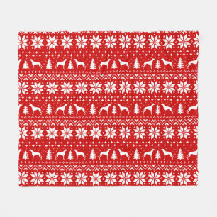 Greyhound Dog Silhouettes Christmas Holiday Red Fleece Blanket