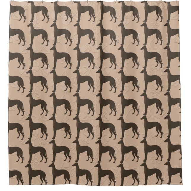 Greyhound Dog Silhouettes in Dark Brown Shower Curtain (Front)