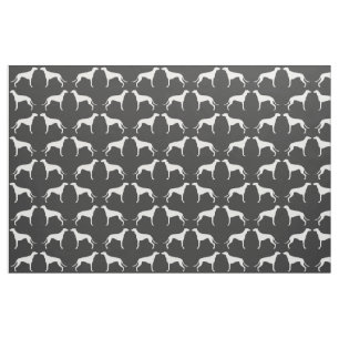 Greyhound Dog Silhouettes Pattern Grey and White Fabric