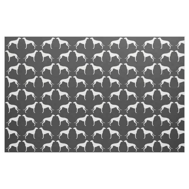 Greyhound Dog Silhouettes Pattern Grey and White Fabric (Fat Quarter)