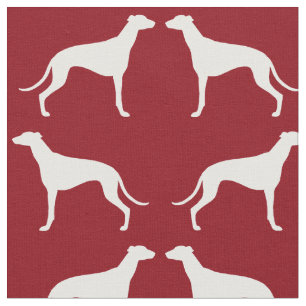 Greyhound Dog Silhouettes Pattern Red and White Fabric
