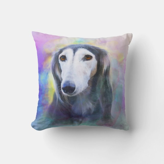 Greyhound Dog Watercolour Art Painting Cushion (Front)