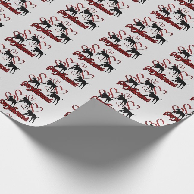Greyhound Dogs And Red Hearts    Wrapping Paper (Corner)