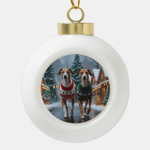 Greyhound Dogs Christmas Snow Holiday Ceramic Ball Christmas Ornament