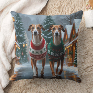 Greyhound Dogs Christmas Snow Holiday Cushion