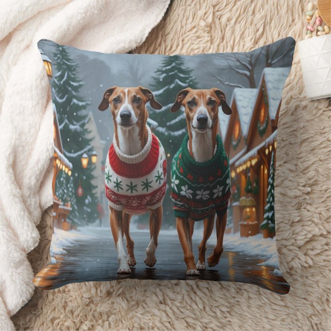 Greyhound Dogs Christmas Snow Holiday Cushion (Blanket)