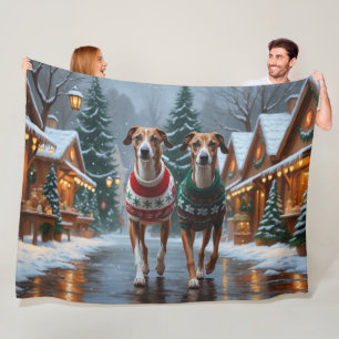 Greyhound Dogs Christmas Snow Holiday Fleece Blanket