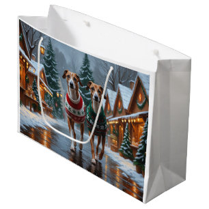 Greyhound Dogs Christmas Snow Holiday Large Gift Bag