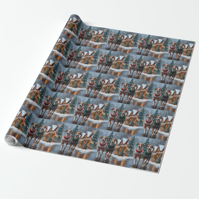 Greyhound Dogs Christmas Snow Holiday Wrapping Paper (Unrolled)