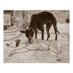 greyhound dogs scenic landscape sepia realist art poster