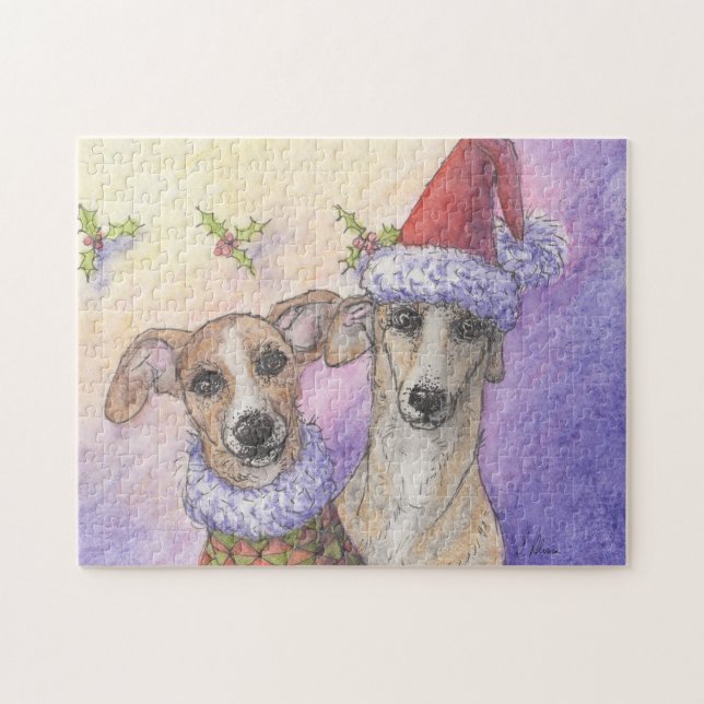 Greyhound dogs sending Christmas wishes Jigsaw Puzzle (Horizontal)