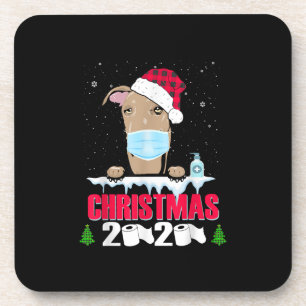 Greyhound Face Mask Dog Merry Christmas 2020 Funny Coaster