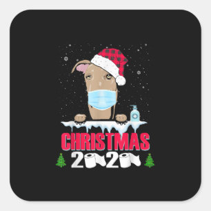 Greyhound Face Mask Dog Merry Christmas 2020 Funny Square Sticker