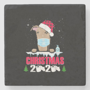 Greyhound Face Mask Dog Merry Christmas 2020 Funny Stone Coaster