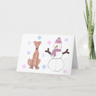 Greyhound Fawn & Snowman Holiday Card
