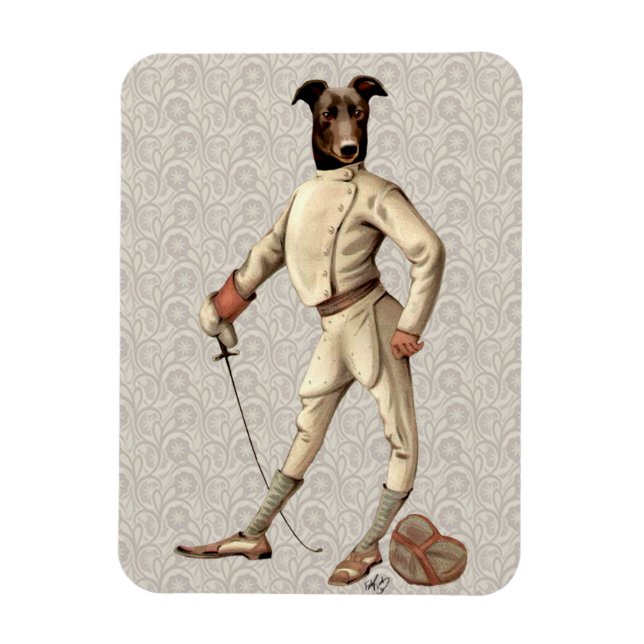Greyhound Fencer in Cream Full 2 Magnet (Vertical)