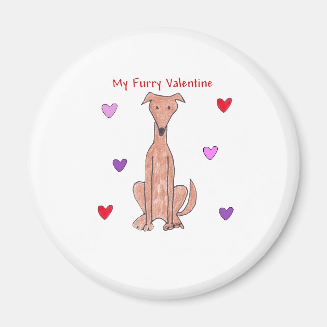 Greyhound Furry Valentine Magnet (Front)