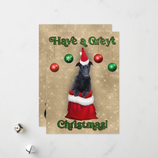 Greyhound Greyt Christmas Santa Sack Holiday Card (Front/Back In Situ)