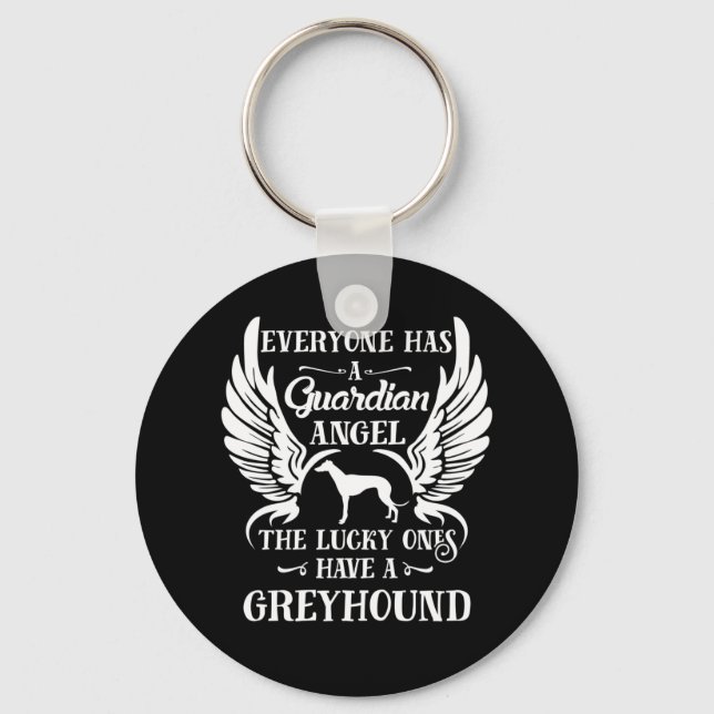 Greyhound guardian angel typography key ring (Front)