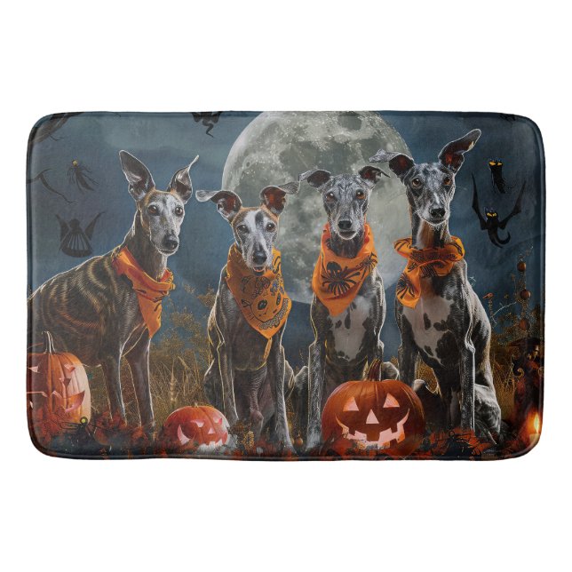 Greyhound Halloween Spooky Bath Mat (Front)