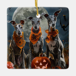 Greyhound Halloween Spooky Ceramic Ornament