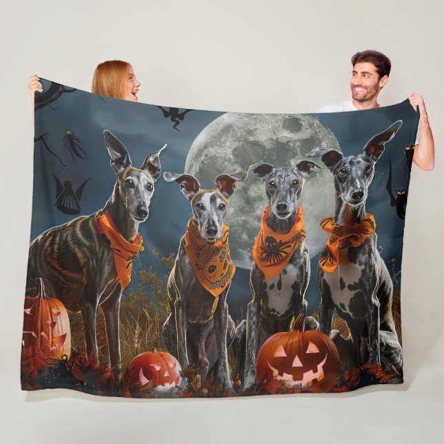Greyhound Halloween Spooky Fleece Blanket (In Situ)