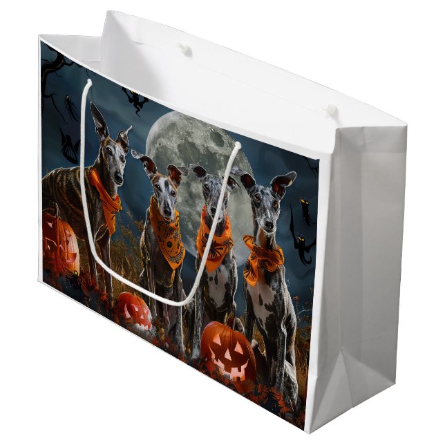 Greyhound Halloween Spooky Large Gift Bag (Front Angled)
