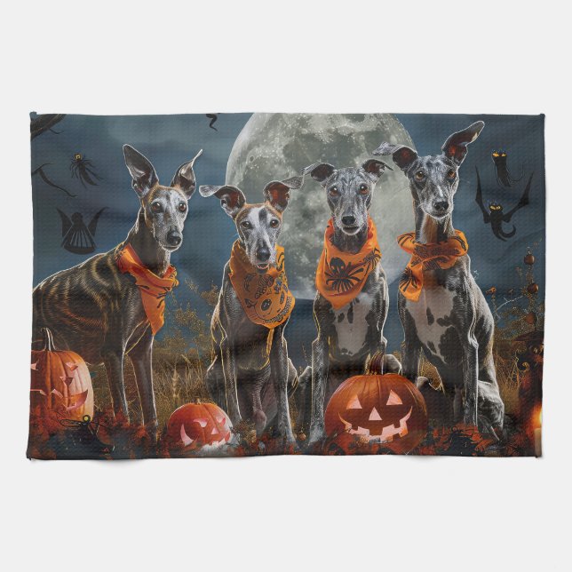 Greyhound Halloween Spooky Tea Towel (Horizontal)