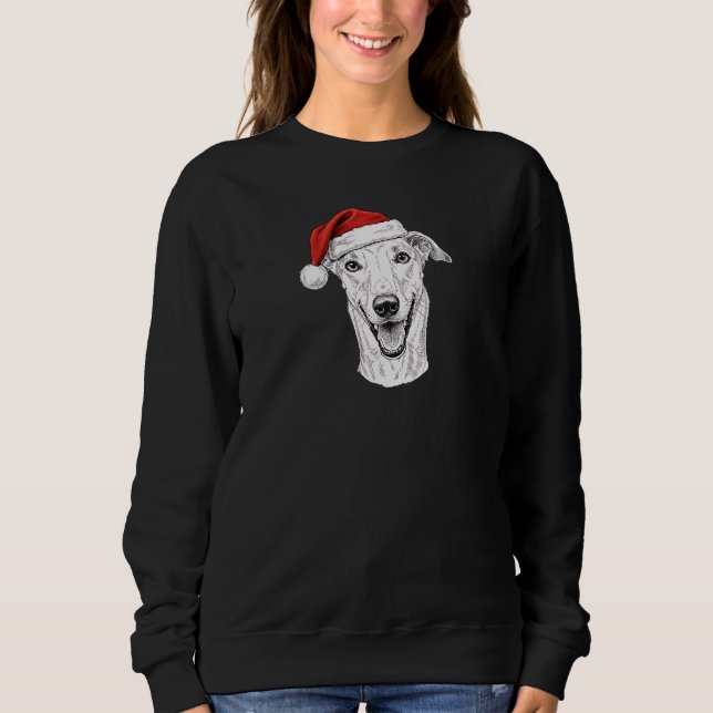 Greyhound Hand-Drawn Portrait Christmas Santa Dog Sweatshirt (Front)