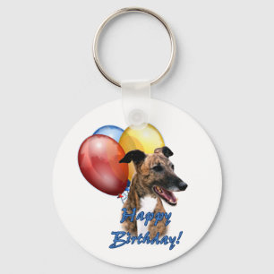 Greyhound Happy Birthday Balloons. Key Ring
