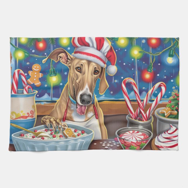 Greyhound Holiday Baking: Festive Christmas Tea Towel (Horizontal)