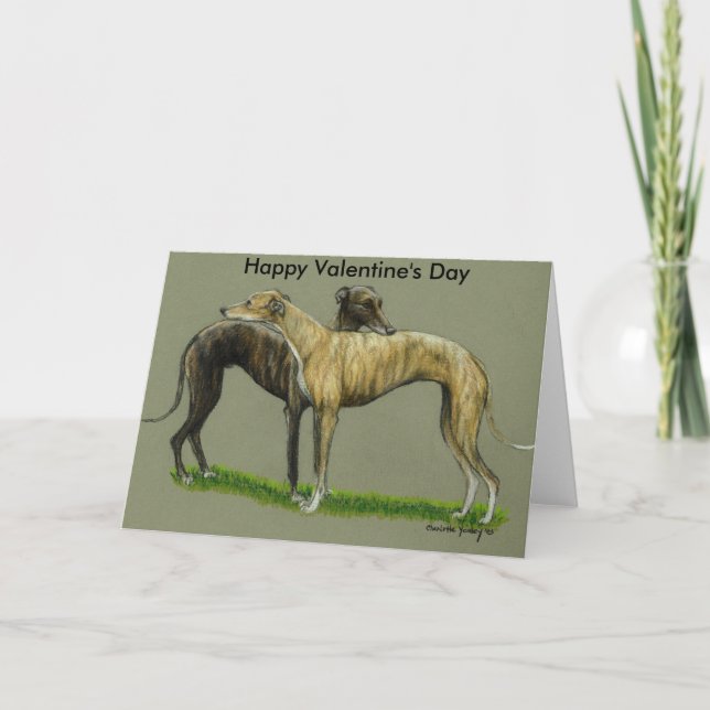 "Greyhound Hug" Happy Valentine's Day Card (Front)