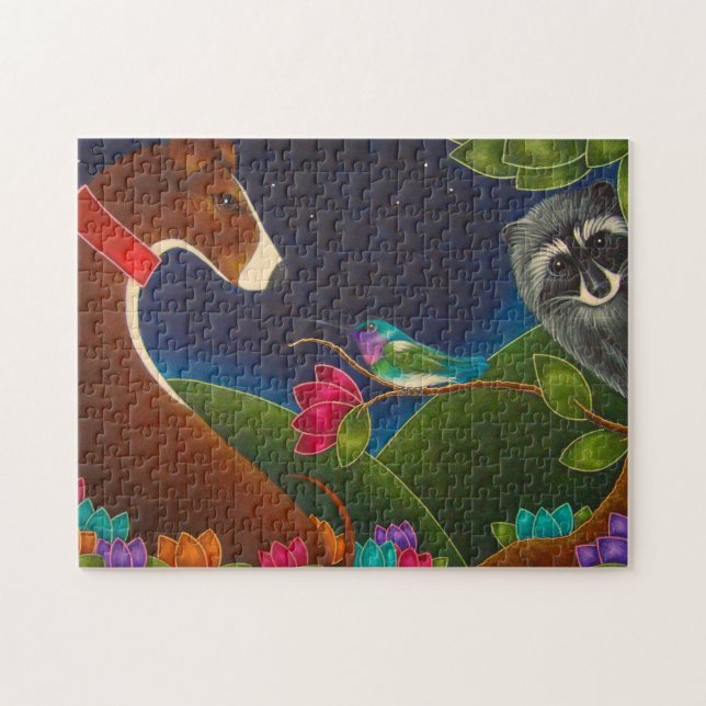 GREYHOUND, HUMMINGBIRD & RACCOON PUZZLE (Horizontal)