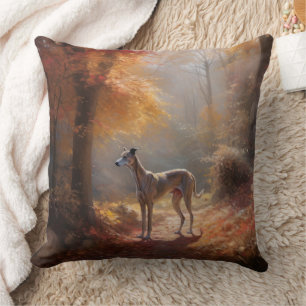 Greyhound in Autumn Leaves Fall Inspire Cushion