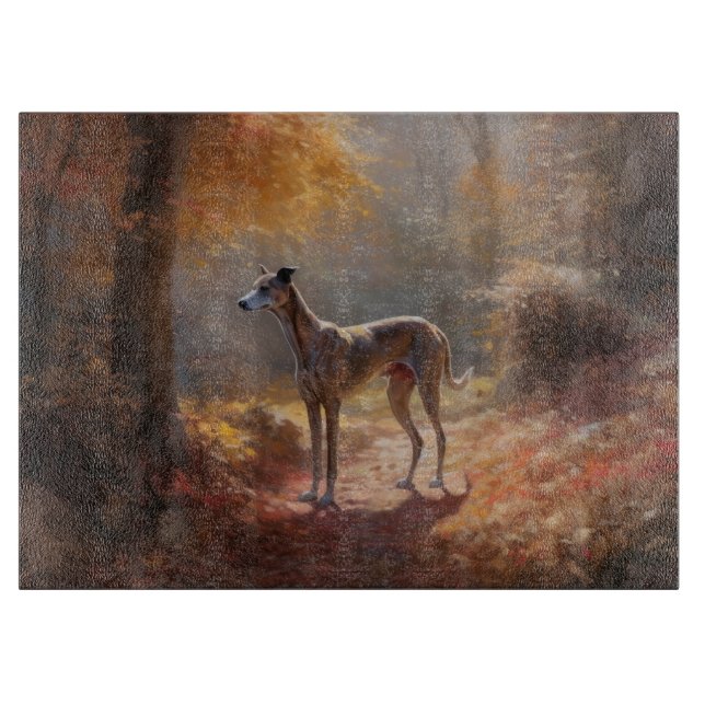 Greyhound in Autumn Leaves Fall Inspire Cutting Board (Front)