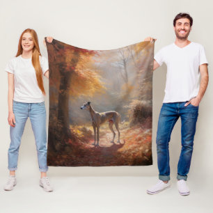 Greyhound in Autumn Leaves Fall Inspire Fleece Blanket