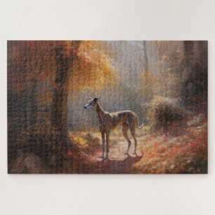 Greyhound in Autumn Leaves Fall Inspire Jigsaw Puzzle