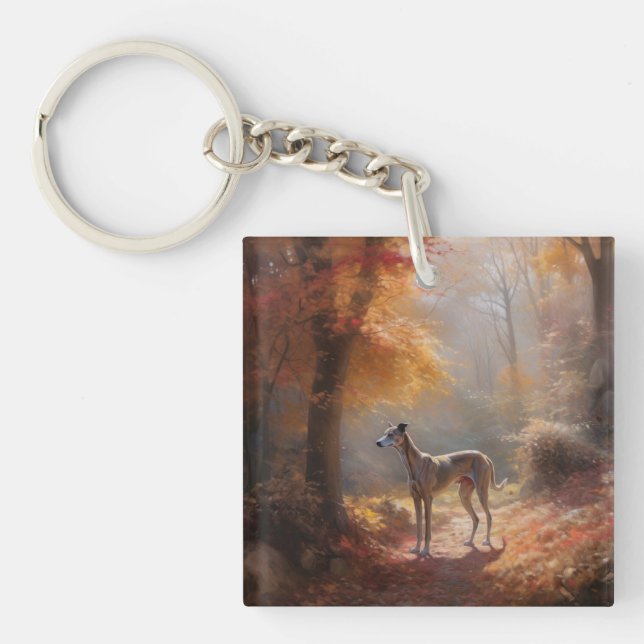 Greyhound in Autumn Leaves Fall Inspire Key Ring (Front)