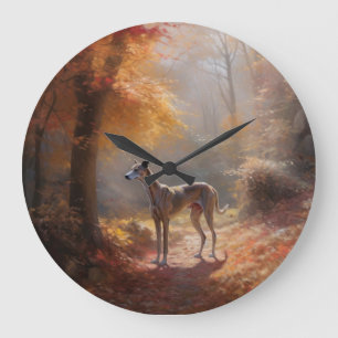 Greyhound in Autumn Leaves Fall Inspire Large Clock