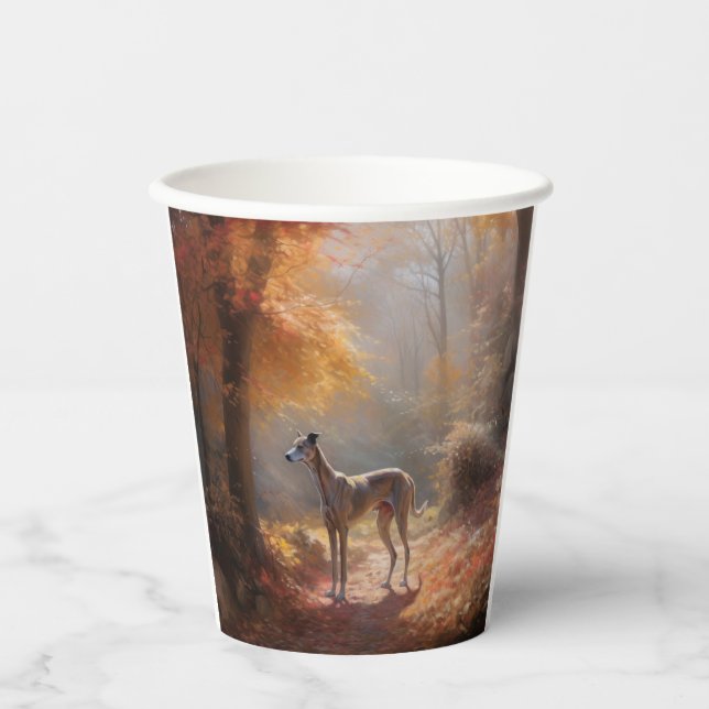 Greyhound in Autumn Leaves Fall Inspire Paper Cups (Front)