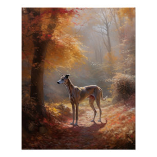 Greyhound in Autumn Leaves Fall Inspire Poster