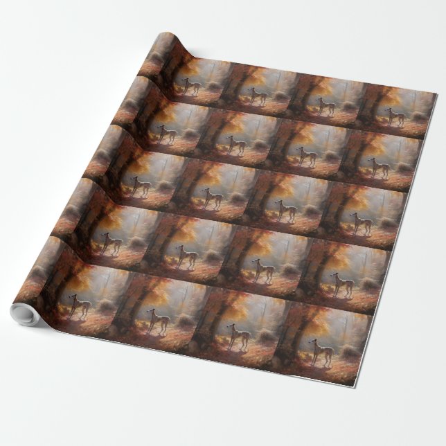 Greyhound in Autumn Leaves Fall Inspire Wrapping Paper (Unrolled)