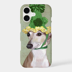 Greyhound in Green Knitted Hat