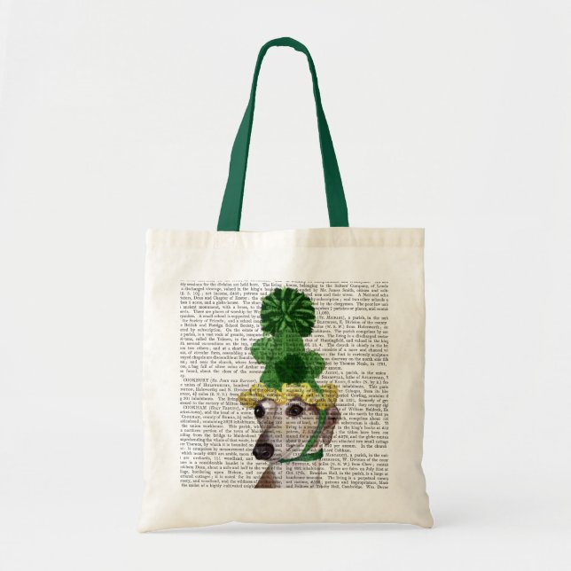Greyhound in Green Knitted Hat 2 Tote Bag (Front)