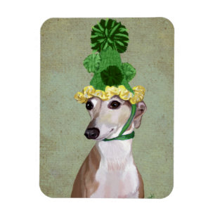 Greyhound in Green Knitted Hat Magnet