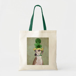 Greyhound in Green Knitted Hat Tote Bag