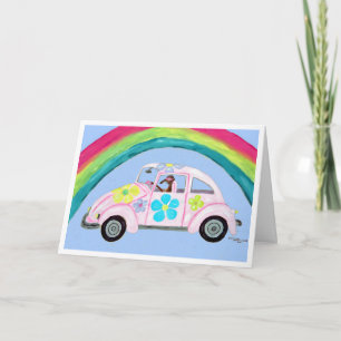 Greyhound in Hippie Car with Rainbow Card