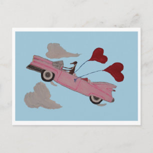 Greyhound in Pink Convertible in the sky Postcard